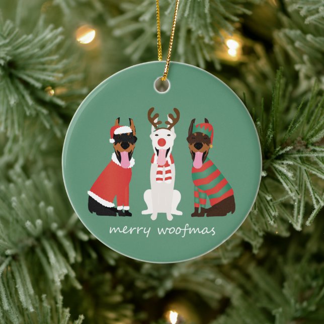 Adorno De Cerámica Navidades Merry Woofmas Dobermann Perros (Árbol)