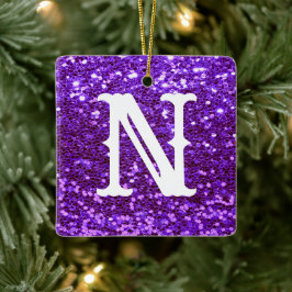 Adorno De Cerámica Navidades metálicos Monograma Purpurina púrpura