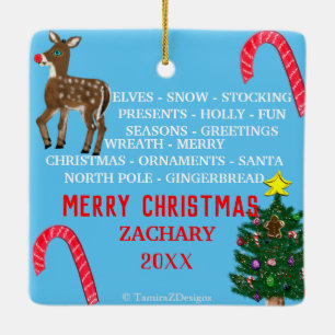 Adorno De Cerámica Navidades Mini 15 palabras rompecabezas azul verde