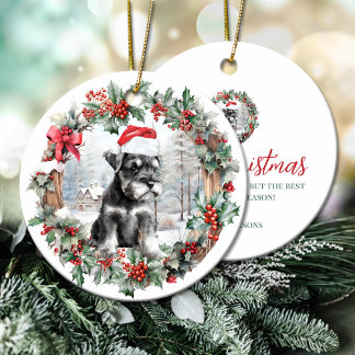 Adorno De Cerámica Navidades miniatura schnauzer perrito Santa hat