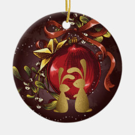 Adorno De Cerámica Navidades Mistletoe de Bunny Couple n' Personaliza