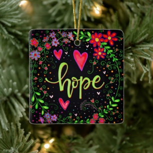 Adorno De Cerámica Navidades modelo floral negro de Hope Bonito