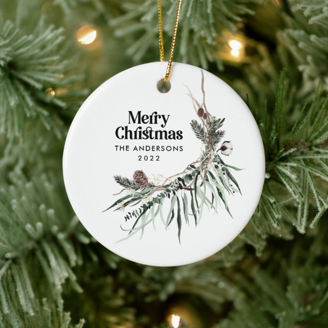 Adorno De Cerámica Navidades moderna y elegante acuarela botánica (Árbol)