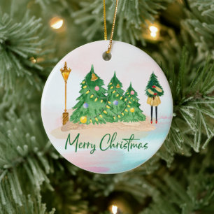 Adorno De Cerámica Navidades modernos acuardan árboles verdes