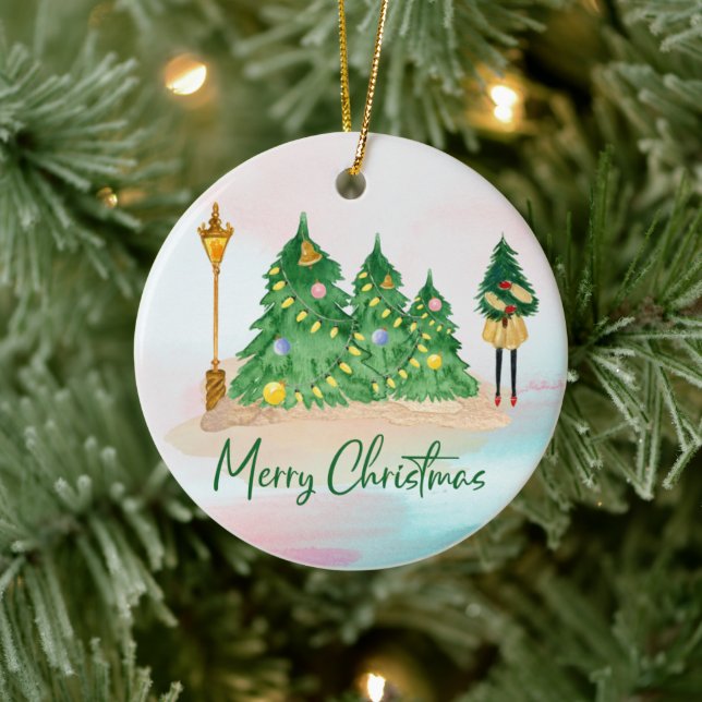 Adorno De Cerámica Navidades modernos acuardan árboles verdes (Árbol)