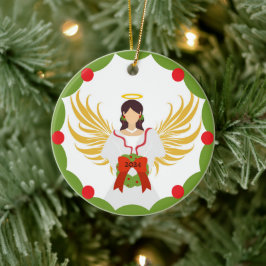 Adorno De Cerámica Navidades modernos Angel Red Green Holly Wreath 20