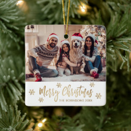 Adorno De Cerámica Navidades modernos de fotografía y oro con copos d