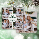 Adorno De Cerámica Navidades modernos Familia 5 Collage de fotos<br><div class="desc">Este moderno ornamento navideño personalizado cuenta con 4 fotos en la parte delantera y una en la parte trasera,  con corbatas de ciervos y hojas huecas enmarcando el nombre y el año en la parte delantera.</div>