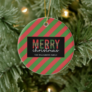 Adorno De Cerámica Navidades modernos leopardo imprimen rayas verdes 