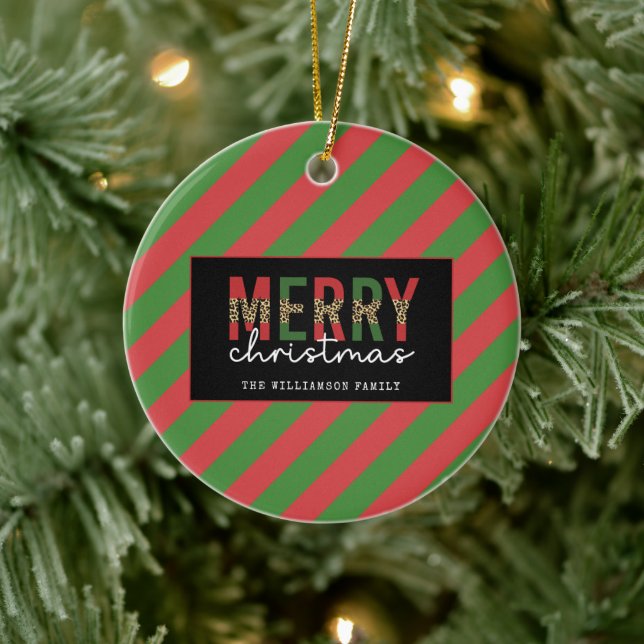 Adorno De Cerámica Navidades modernos leopardo imprimen rayas verdes  (Árbol)