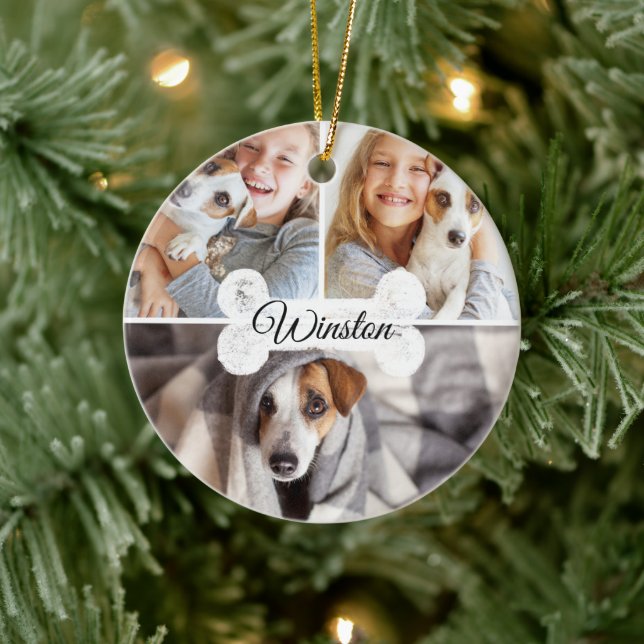 Adorno De Cerámica Navidades modernos Mascota Perro Hueso tres Collag (Árbol)