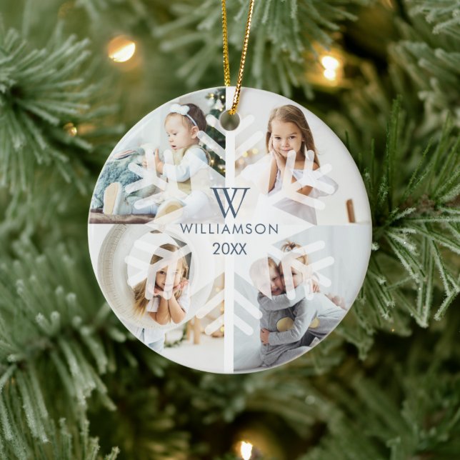 Adorno De Cerámica Navidades modernos Monograma de Snowflake Cuatro f (Árbol)