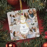 Adorno De Cerámica Navidades modernos Monograma de Snowman Cuatro fot<br><div class="desc">Celebra la época mágica y festiva de las fiestas con nuestros adornos de fotos personalizados. Nuestro moderno y elegante diseño de vacaciones cuenta con un moderno y minimalista diseño de cuatro fotografias en forma de cuadrícula de vacaciones con un moderno diseño de snowman blanco y oro fino situado en el...</div>
