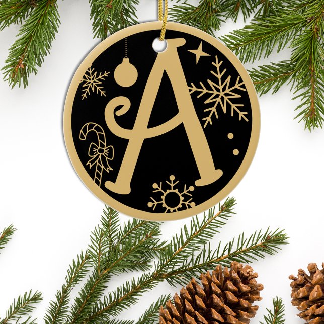 Adorno De Cerámica Navidades Monograma A Oro Negro (Subido por el creador)