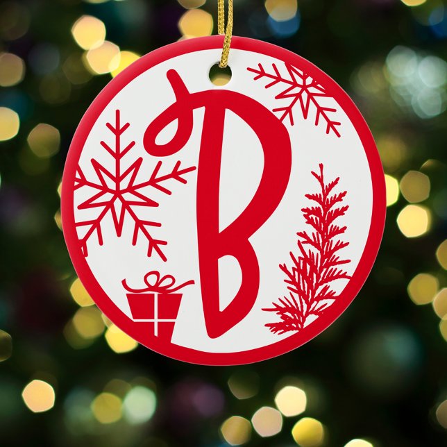 Adorno De Cerámica Navidades Monograma B Blanco Rojo (Subido por el creador)