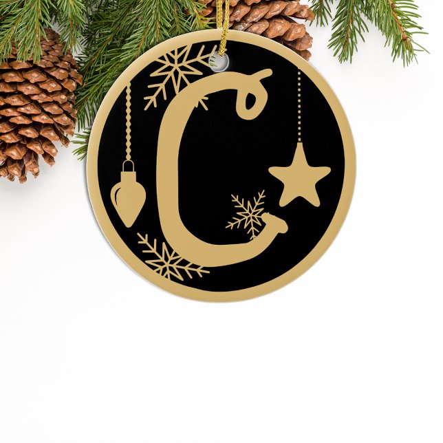 Adorno De Cerámica Navidades Monograma C Oro Negro (Subido por el creador)