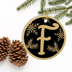 Adorno De Cerámica Navidades Monograma F Oro Negro