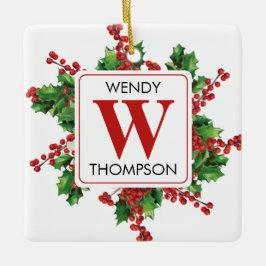 Adorno De Cerámica Navidades Monograma Festividad Roja y Verde