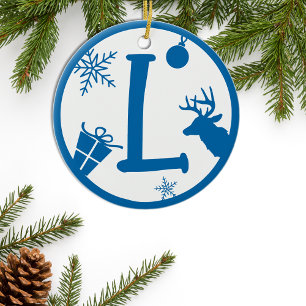 Adorno De Cerámica Navidades Monograma L Azul Blanco