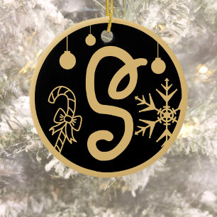 Adorno De Cerámica Navidades Monograma S Oro Negro
