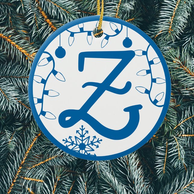 Adorno De Cerámica Navidades Monograma Z Blanco azul (Subido por el creador)