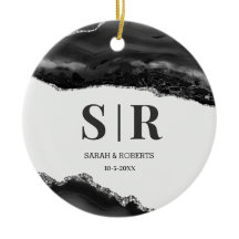 Navidades Monogramados de Black Geode Agate Couple