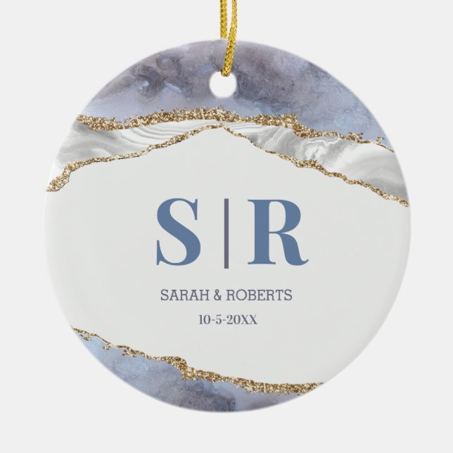 Adorno De Cerámica Navidades Monogramados de Lilac Geode Agate Pareja (Frente)