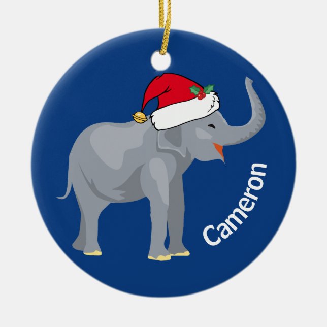 Adorno De Cerámica Navidades Monogramas Blue Elephant Cute (Frente)