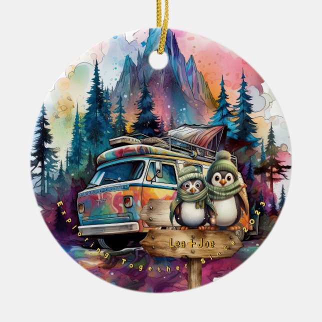 Adorno De Cerámica Navidades Montaña Watercolor Nueva Pareja (Frente)