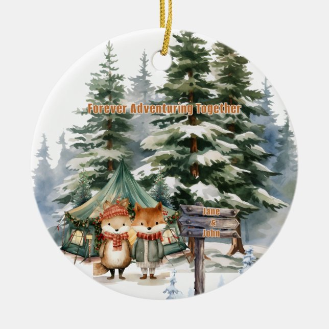 Adorno De Cerámica Navidades Montaña Watercolor Nueva Pareja (Frente)