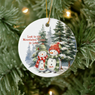 Adorno De Cerámica Navidades Montaña Watercolor Nueva Pareja