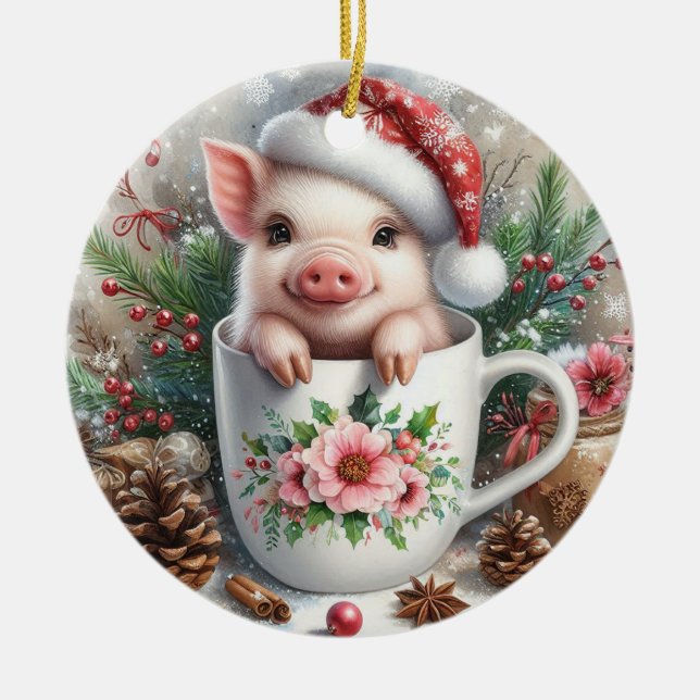 Adorno De Cerámica Navidades Mug Pig (Frente)