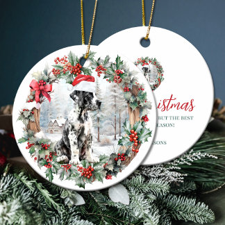 Adorno De Cerámica Navidades muy buenos, gran perro perrito Santa hat