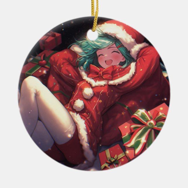Adorno De Cerámica Navidades muy emocionados Santa Regalos Anime Chic (Frente)