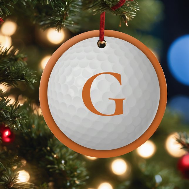 Adorno De Cerámica Navidades Naranja Monograma Golf Ball (Subido por el creador)