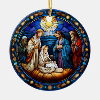 Adorno De Cerámica Navidades Natividad Escena Vidrio Manchado
