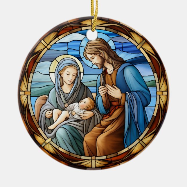 Adorno De Cerámica Navidades Natividad Escena Vidrio Manchado (Frente)