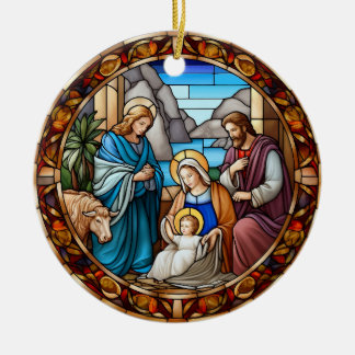 Adorno De Cerámica Navidades Natividad Escena Vidrio Manchado