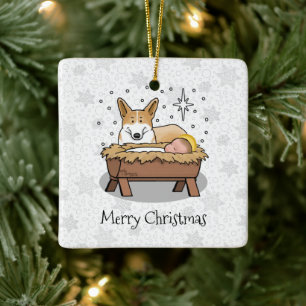 Adorno De Cerámica Navidades Natividad Pembroke Welsh Corgi (rojo1) D