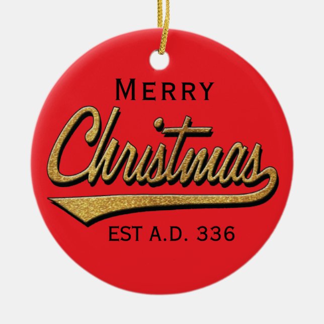 Adorno De Cerámica Navidades "Navidad retro Feliz"/Ornamento Círculo (Frente)