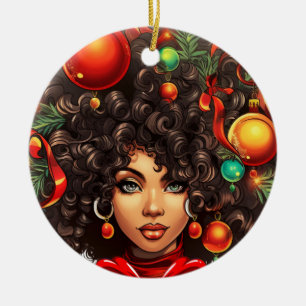 Adorno De Cerámica Navidades negros Sista Melanin Queen Women Xmas
