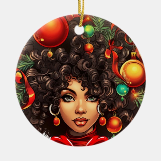 Adorno De Cerámica Navidades negros Sista Melanin Queen Women Xmas (Frente)