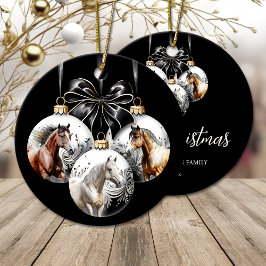 Adorno De Cerámica Navidades negros y dorados de caballos