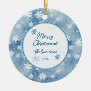 Adorno De Cerámica Navidades Nieves con cielo azul claro