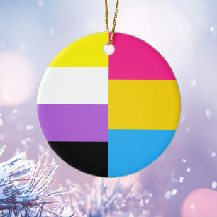 Adorno De Cerámica Navidades no binarios Pansexual con doble bandera 