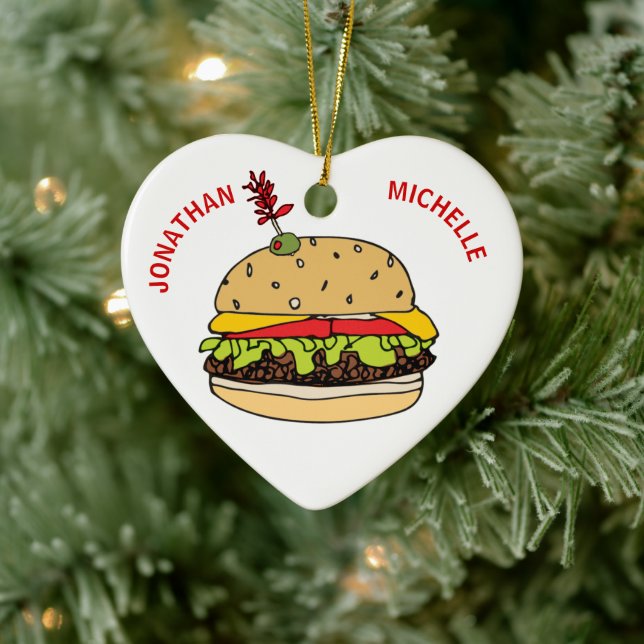 Adorno De Cerámica Navidades Nombre de las parejas de hamburguesas al (Árbol)