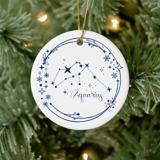 Adorno De Cerámica Navidades Nombre personalizado Aquarius Zodiac Rót (Árbol)