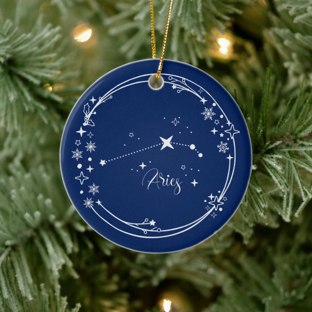 Adorno De Cerámica Navidades Nombre personalizado Aries Zodiac Blue S (Árbol)