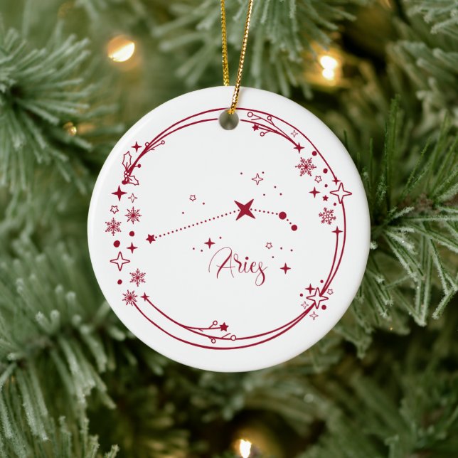 Adorno De Cerámica Navidades Nombre personalizado Aries Zodiac Rótulo (Árbol)