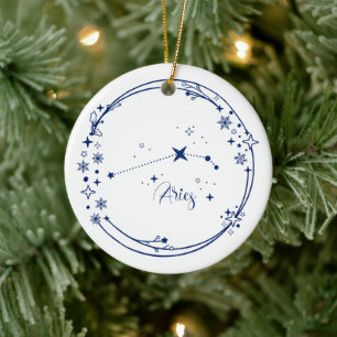 Adorno De Cerámica Navidades Nombre personalizado Aries Zodiac Rótulo